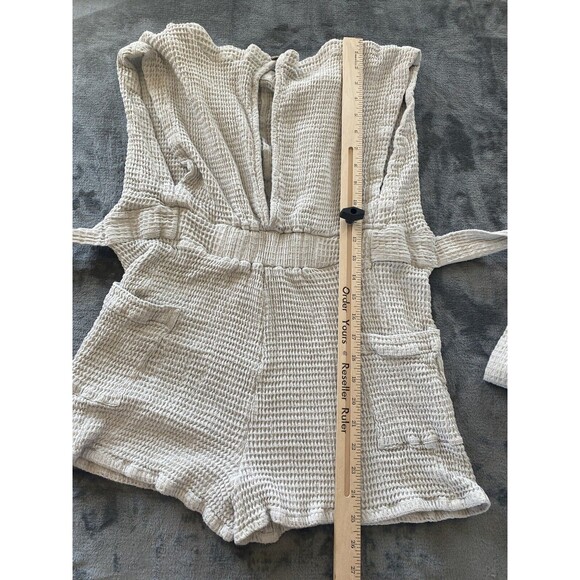 Free People Pull Me In Romper Womens XS Pebble Gray Waffle Knit Belted - Picture 14 of 15